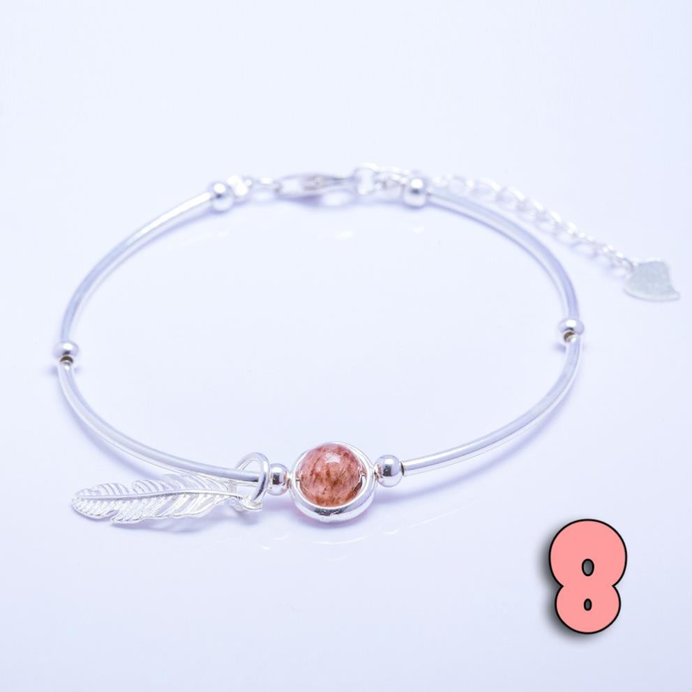 Vòng Tay Bạc 925 [ANCARAT] Mix Charm Lông Chim Phối Đá Aquamarine Thiên Nhiên