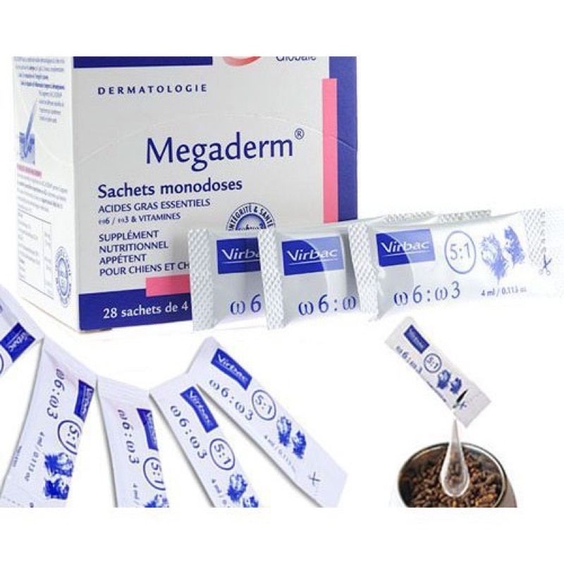 Gel Dinh Dưỡng  Megaderm Giúp Mượt Lông, Da Và Giảm Ngứa Chó Mèo, Gói 4ml