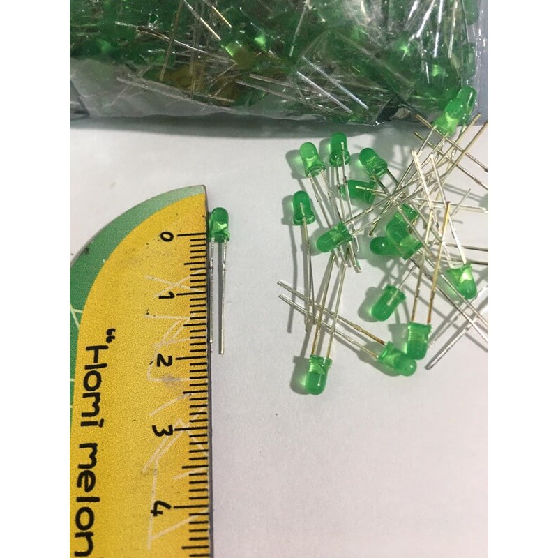 (100 cái) LED xanh 3mm siêu sáng, chân ngắn Mới !
