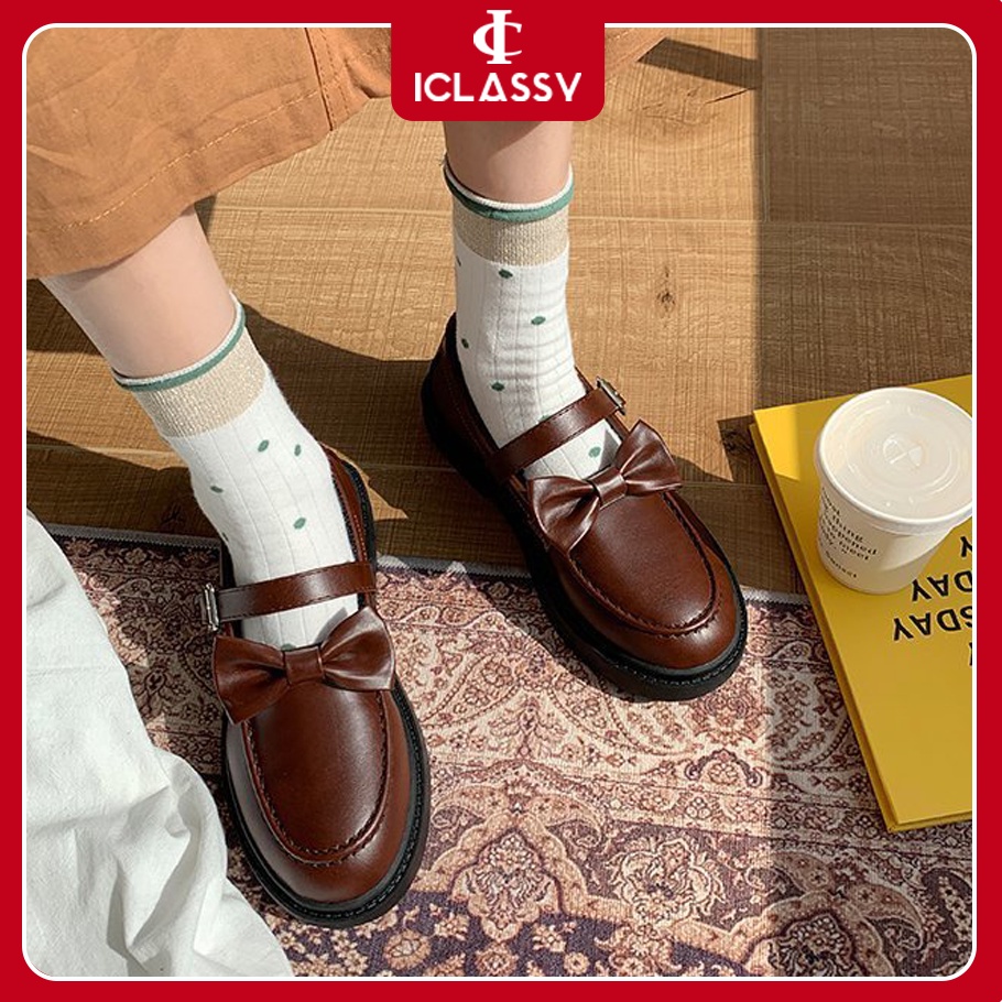 Giày Lolita Ulzzang Vintage, Giày MaryJane Gắn Nơ Quai Mảnh Đế Cao 3cm Phong Cách Retro Hàn Quốc- Iclassy_shoes