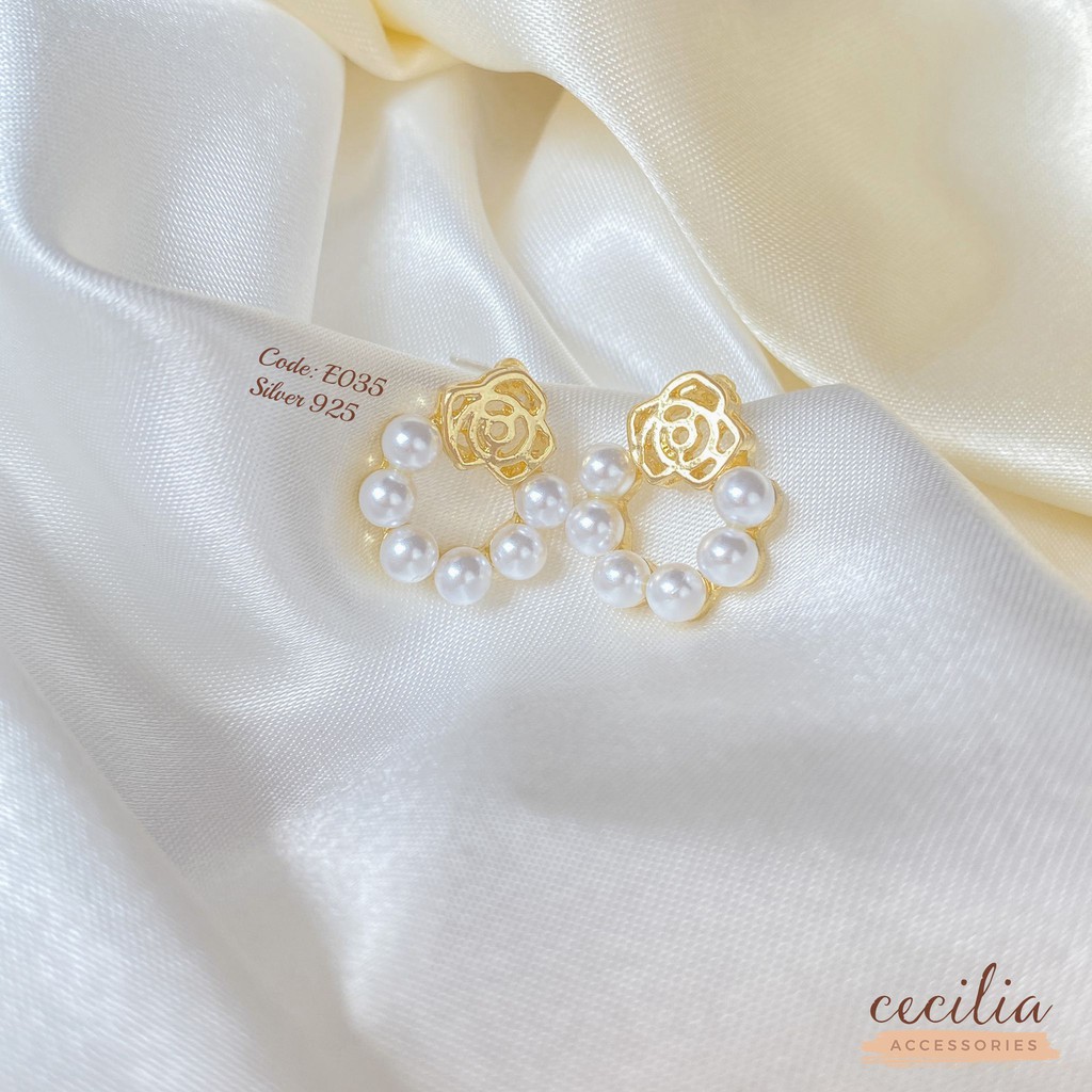 Khuyên tai bông tai vàng hoa hồng tròn sang chảnh E035