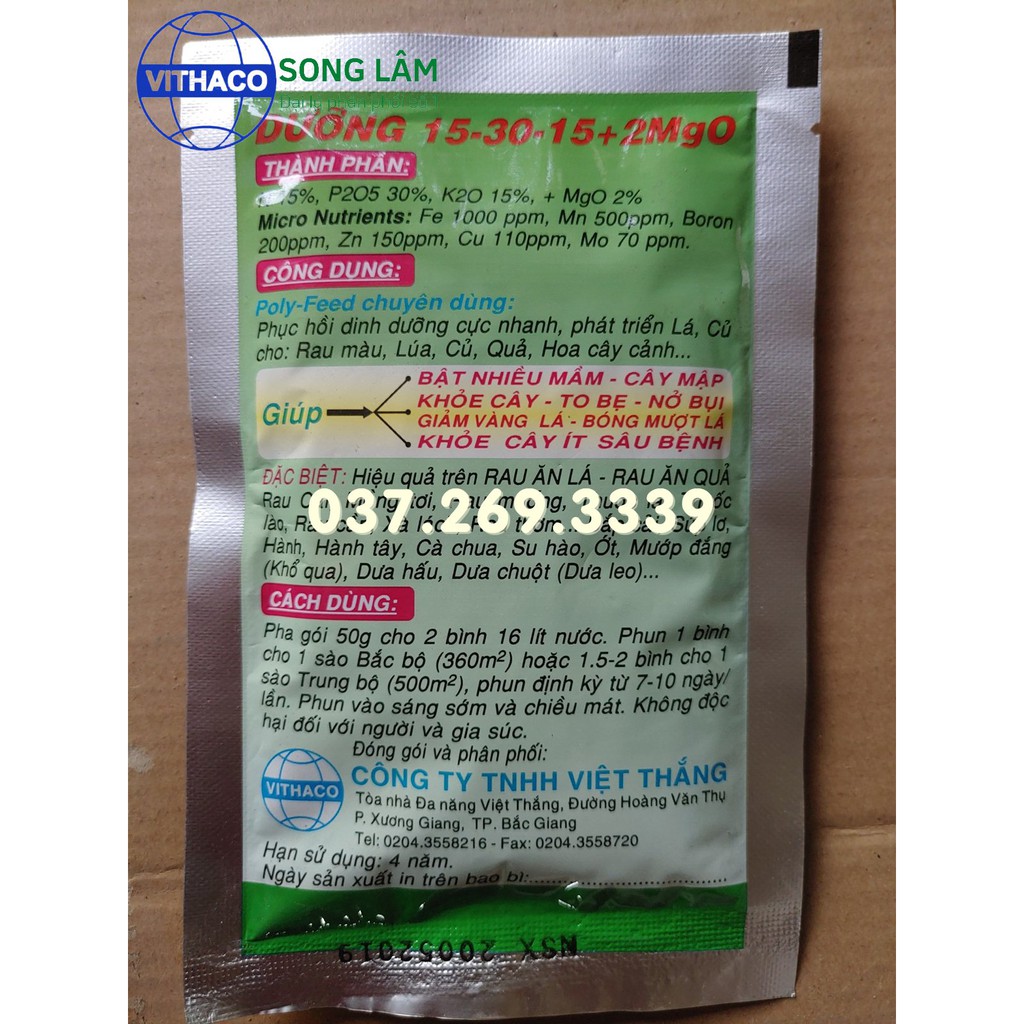 [VITHACO] Phân bón lá bổ sung NPK kích sinh trưởng cho rau củ quả, hoa kiểng Poly Feed [gói 50gr]