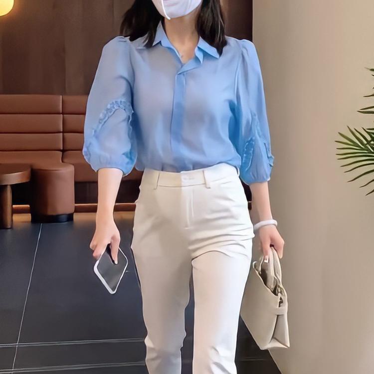 Áo sơ mi nữ 2022 thời trang Hàn giảm đi tuổi tác thanh lịch