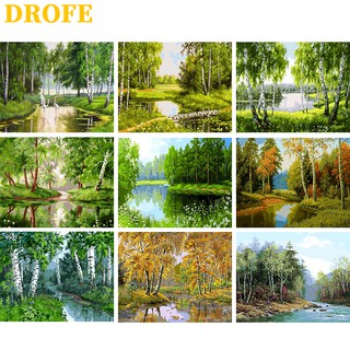 Tranh sơn dầu tô số hóa DROFE họa tiết phong cảnh/ bộ sưu tập rừng xanh nhiều mẫu nghệ thuật 40x50cm