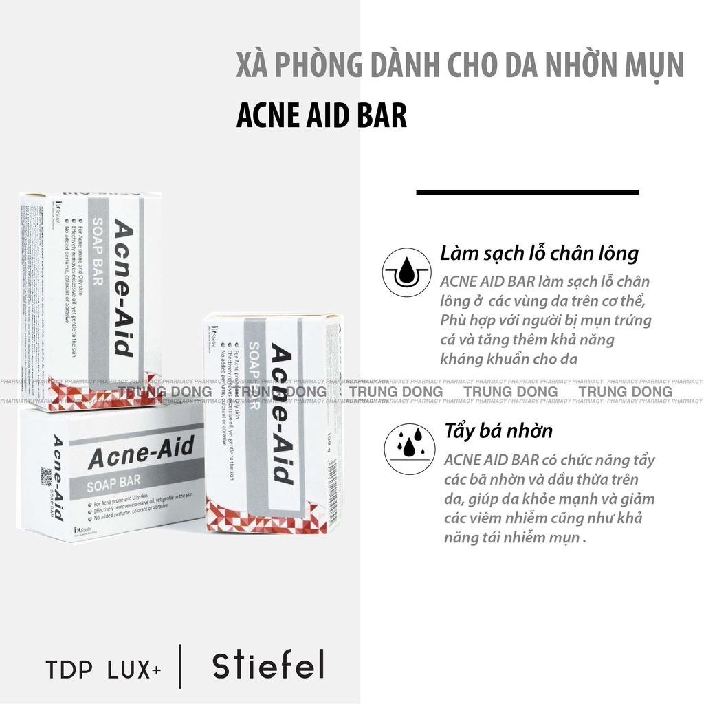 Xà phòng rửa mặt hết mụn Acne Aid Bar Stiefel Soap, bánh xà bông tắm sạch da, trứng cá body cơ thể - Trung Đông Pharmacy