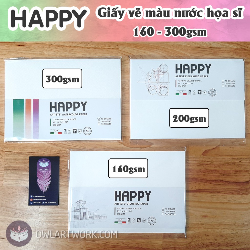 Tập Giấy (Lẻ) Vẽ Màu Nước HAPPY Hạng Họa Sĩ - 160 - 300gsm