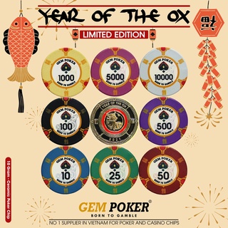 VALI GỖ 500 CHIP POKER SỨ CERAMIC 10G CAO CẤP - GEM TIGER®