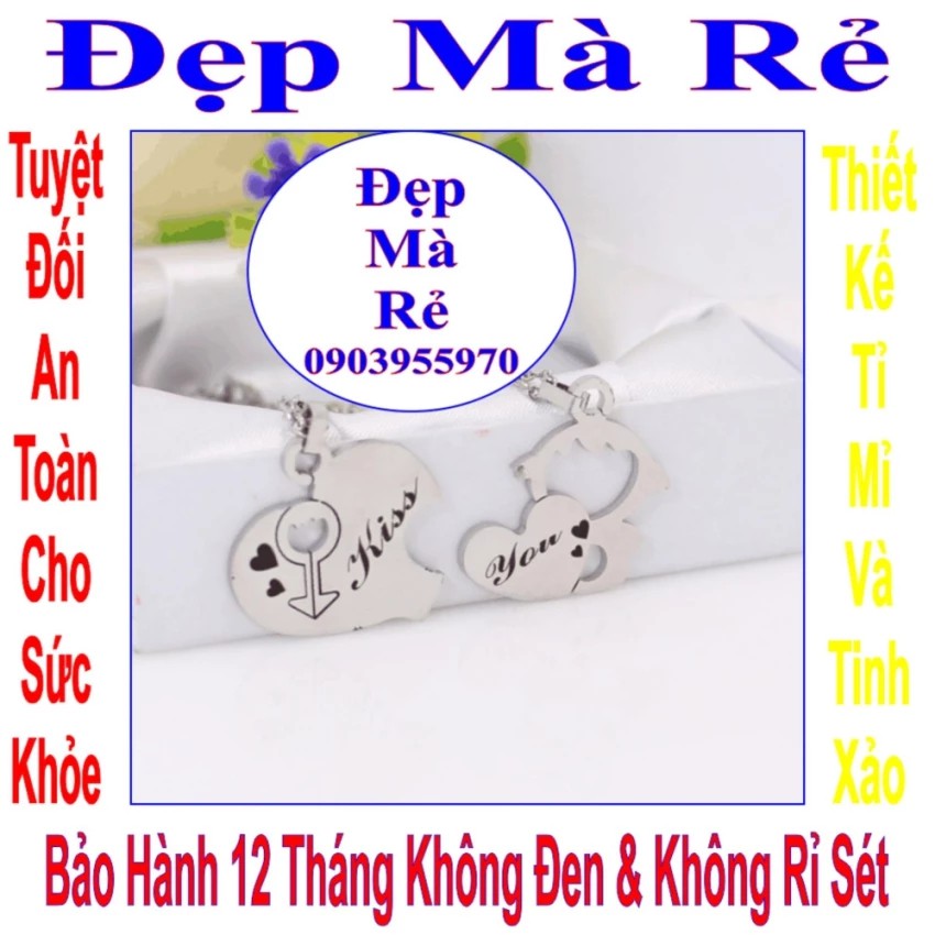 Dây chuyền cặp giá sỉ mảnh ghép tim & cậu bé tình yêu và chữ KISS YOU - Giá bán trên = 2 sợi