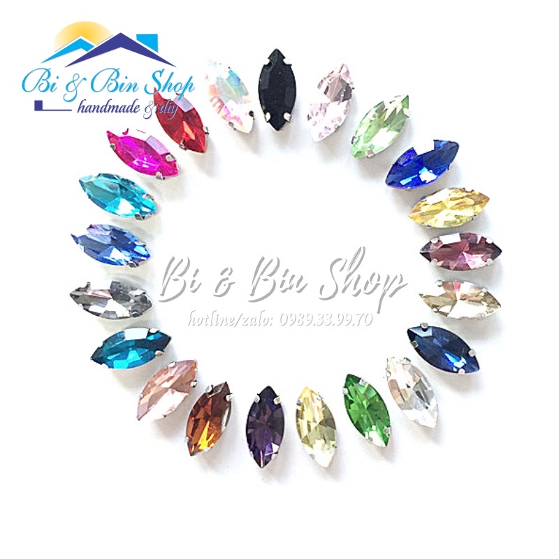25 Viên Đá Đế Lá Me 7x15mm Hạt Nhựa Đính Kết Trang Phục Thời Trang