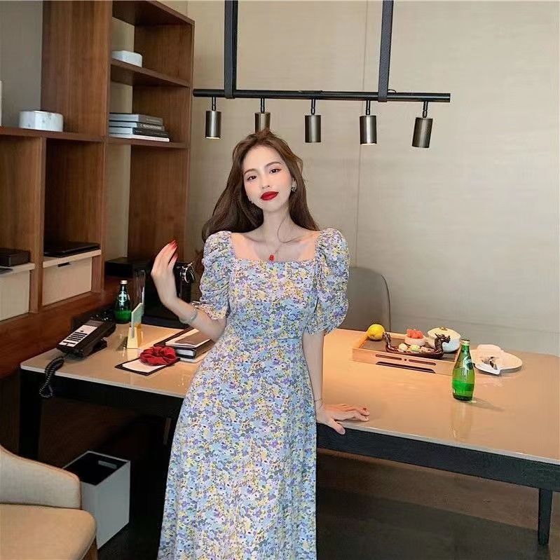 Đầm Hoa Mùa Hè Dáng Ôm Chiết Eo Phong Cách Retro Hàn Quốc Hàng Mới Dành Cho Bạn Nữ