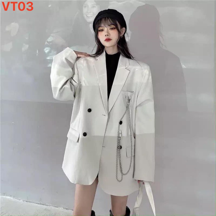 Áo khoác blazer nữ kèm phụ kiện big size mặc rộng như hình