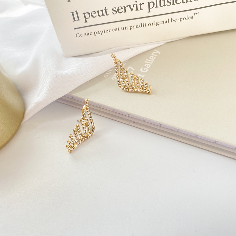 Khuyên tai kẹp không bấm lỗ chốt cố định K175 bằng hợp kim mạ vàng hình cánh chim đính đa dáng ngắn Leous Accessories