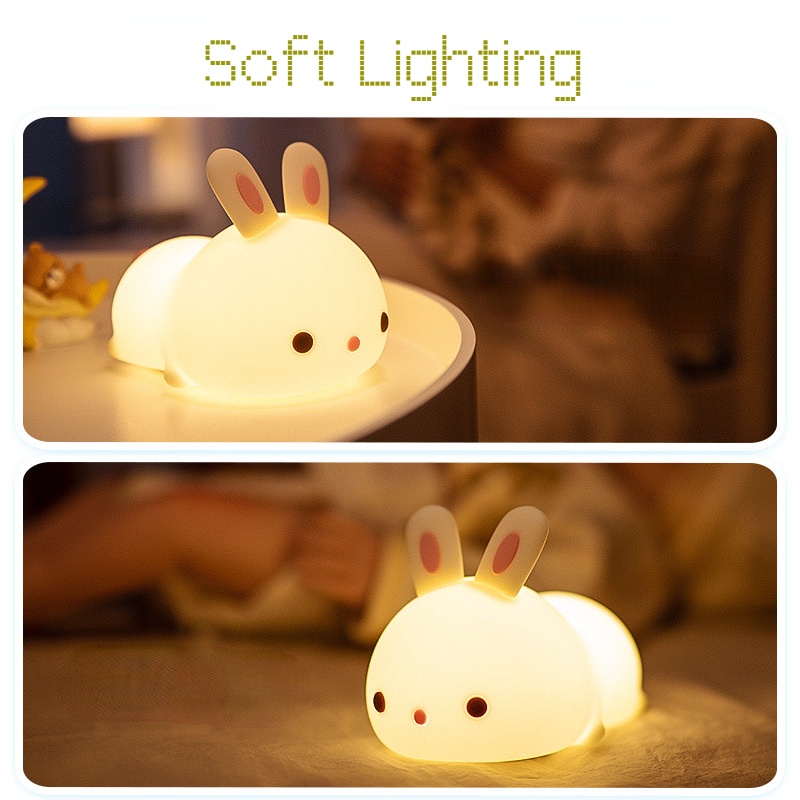 Đèn Ngủ Bóng LED Silicone Hình Thỏ Dễ Thương Có Cổng Sạc USB Điều Khiển Từ Xa Làm Quà Sinh Nhật Cho Trẻ Em