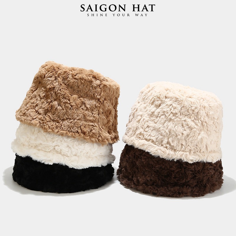 Nón bucket nữ lông mịn form cụp ngắn cá tính chuẩn form đẹp thời trang thu đông phong cách Hàn Quốc