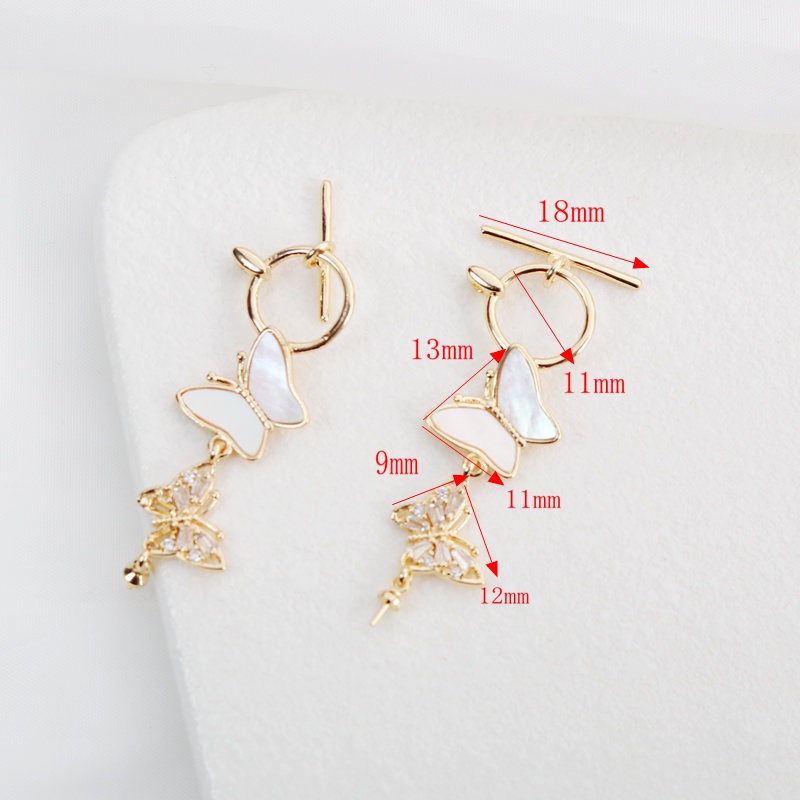 Móc Khóa Vòng Tay / Dây Chuyền Bằng Đồng Mạ Vàng 14k Đính Đá Zircon Hình Bướm / Cá / Bướm Có Khóa Cài IQ