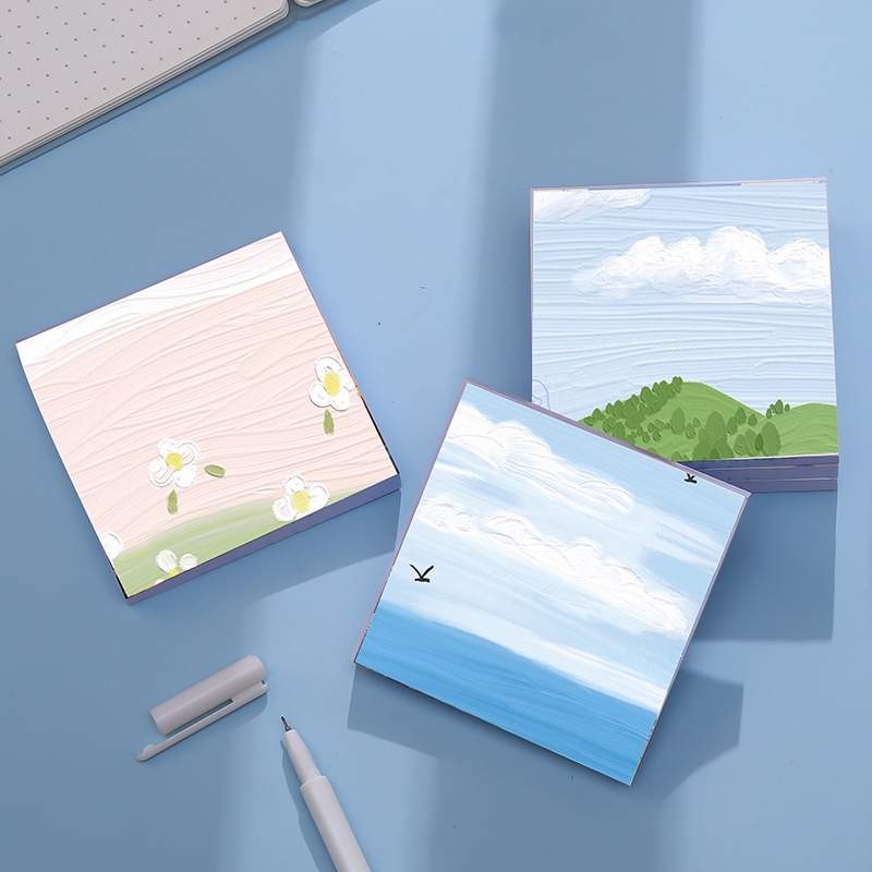 Set 3 Giấy Ghi Chú Dán Tường Hình Phong Cảnh Sơn Dầu Đẹp Mắt
