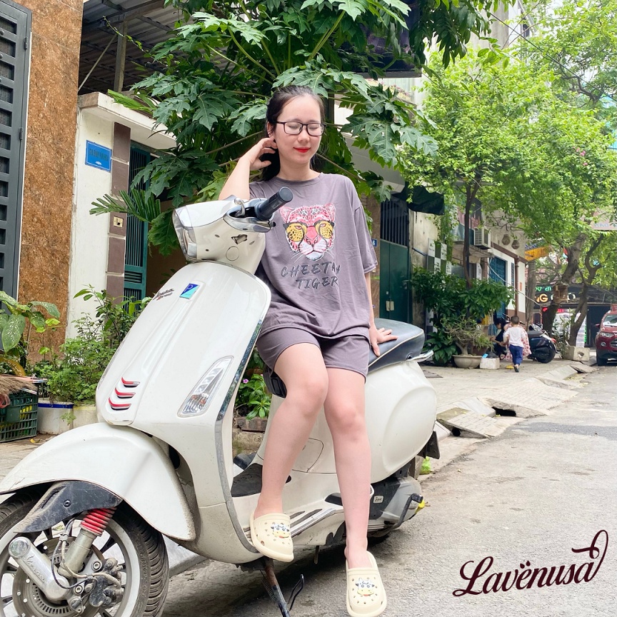 Bộ mặc nhà nữ cotton cộc tay hình báo cho bạn gái dưới 60kg LAVENUSA QA22