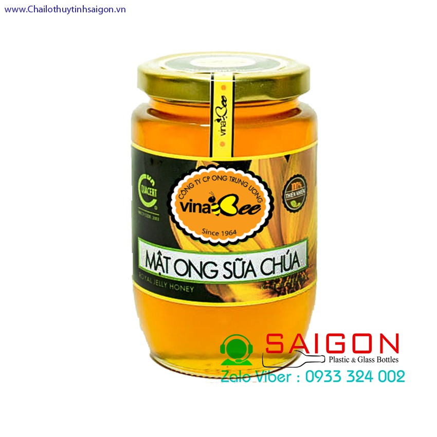 Hũ Thủy Tinh 375ml nắp thiết Vàng