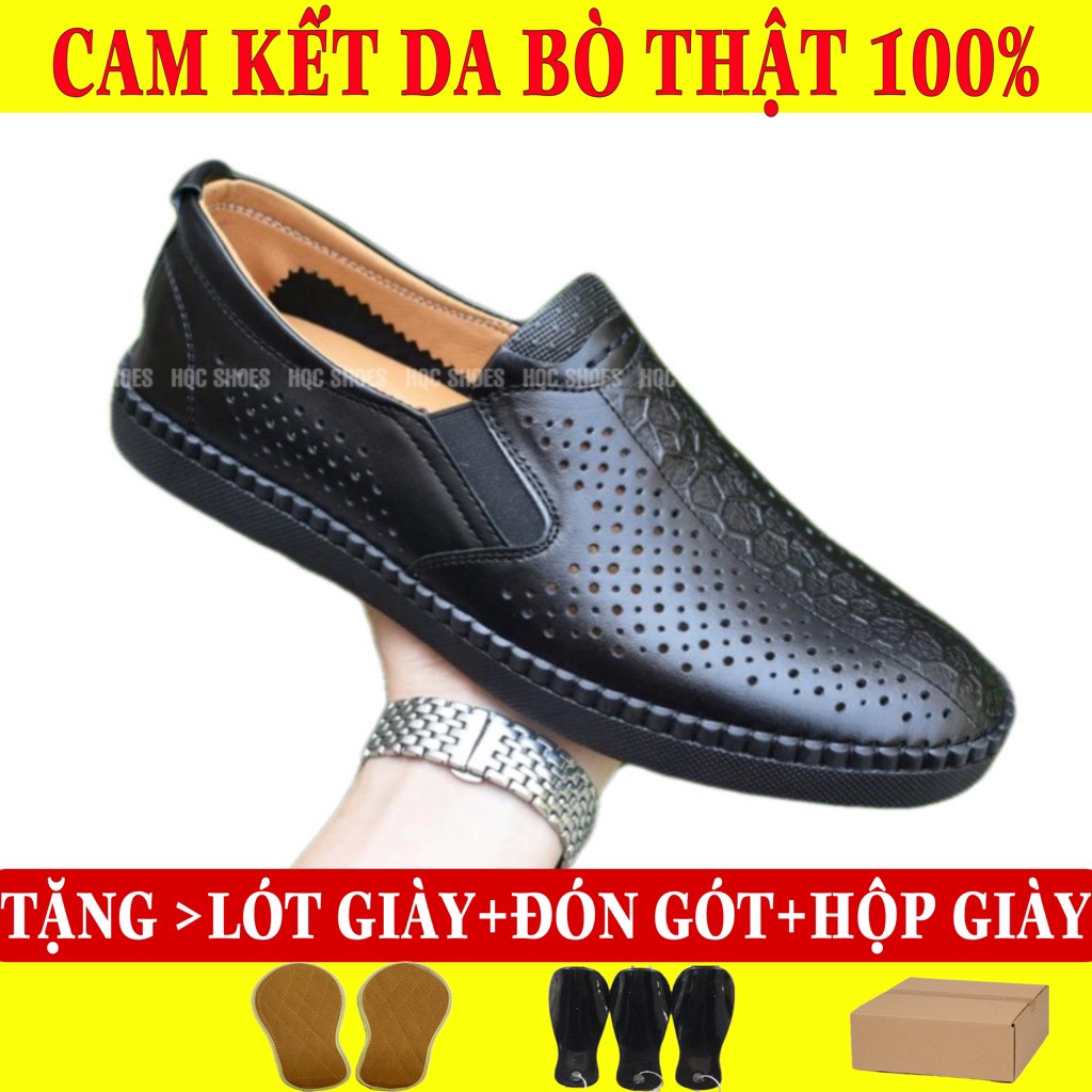 Giày mùa hè lười nam HQC SHOES thiết kế đục lỗ laze thoáng khí chất liệu da bò thật HQ019