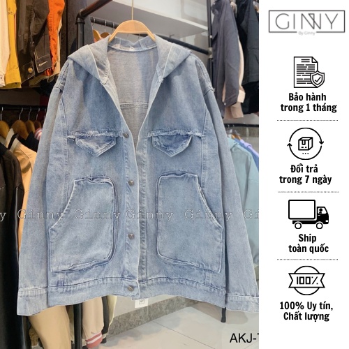 Áo khoác Jean phối nón GINNY AKJ-TK03  | Thời Trang Nữ | Chất Jean Xịn | GINNY.VN