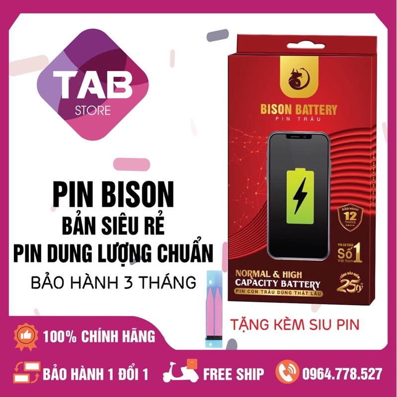 Pin Bison (Bản Siêu Rẻ) Pin Dung Lượng Chuẩn - Bảo Hành 3 Tháng