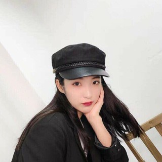 Mũ nồi lưỡi trai phối da thời trang phong cách thủy thủ | Mũ baret Hàn Quốc