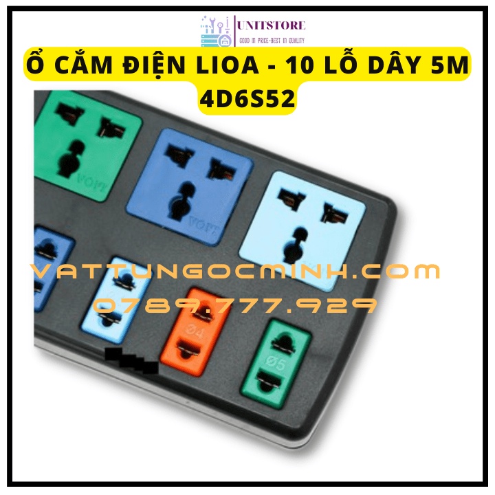 Ổ cắm điện LIOA 4D6S52 10 ổ cắm Dây dài 5m