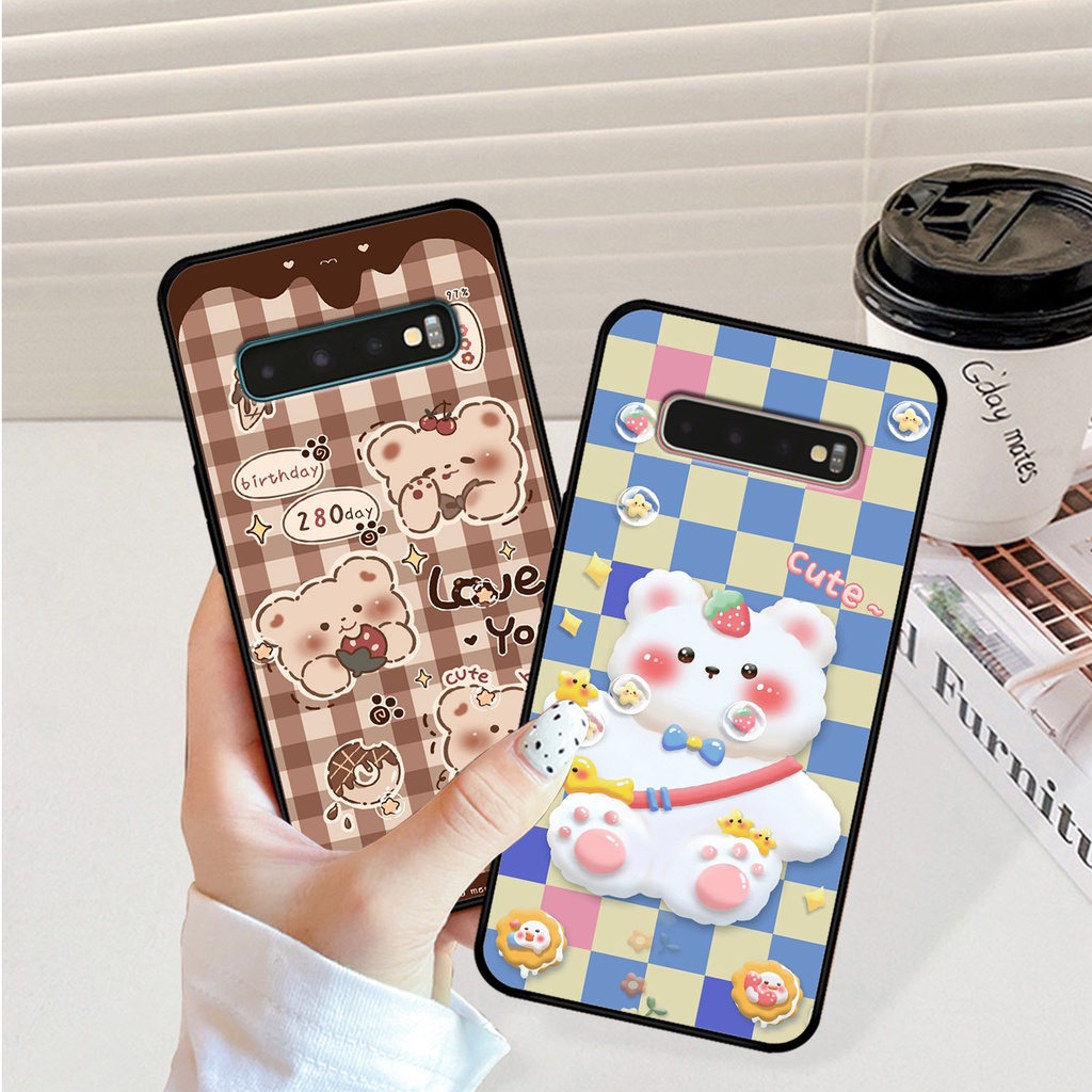Ốp lưng Samsung S10 - S10 Plus - S10 5G in hình caro gấu thỏ dễ thương