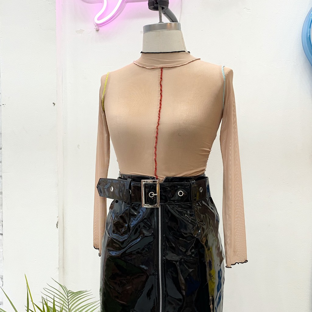 Usthebasic - [Shopee Exclusive] Áo Croptop xuyên thấu tay dài