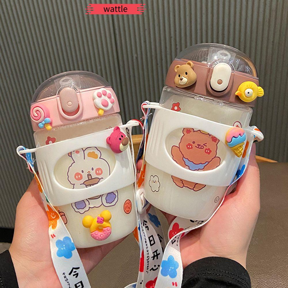 Bình nước 380ml họa tiết hoạt hình 3D nhiều màu sắc