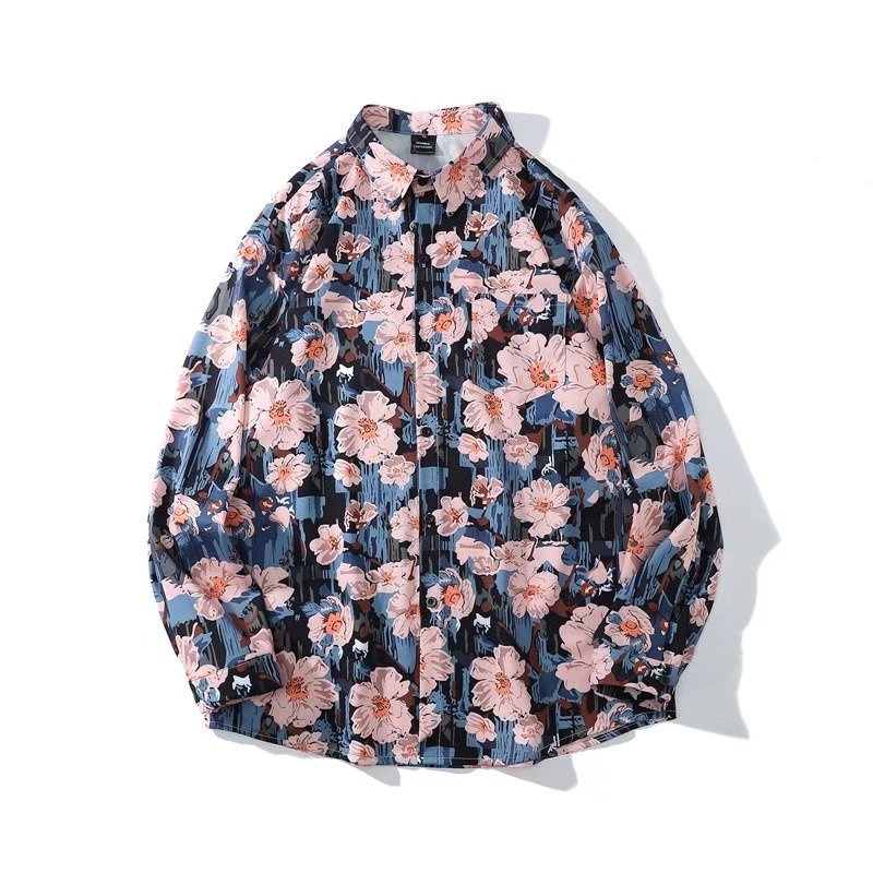 Áo Sơ Mi Tay Dài Dáng Rộng In Họa Tiết Hoa Phong Cách Hồng Kông Thời Trang Cho Nam 2022