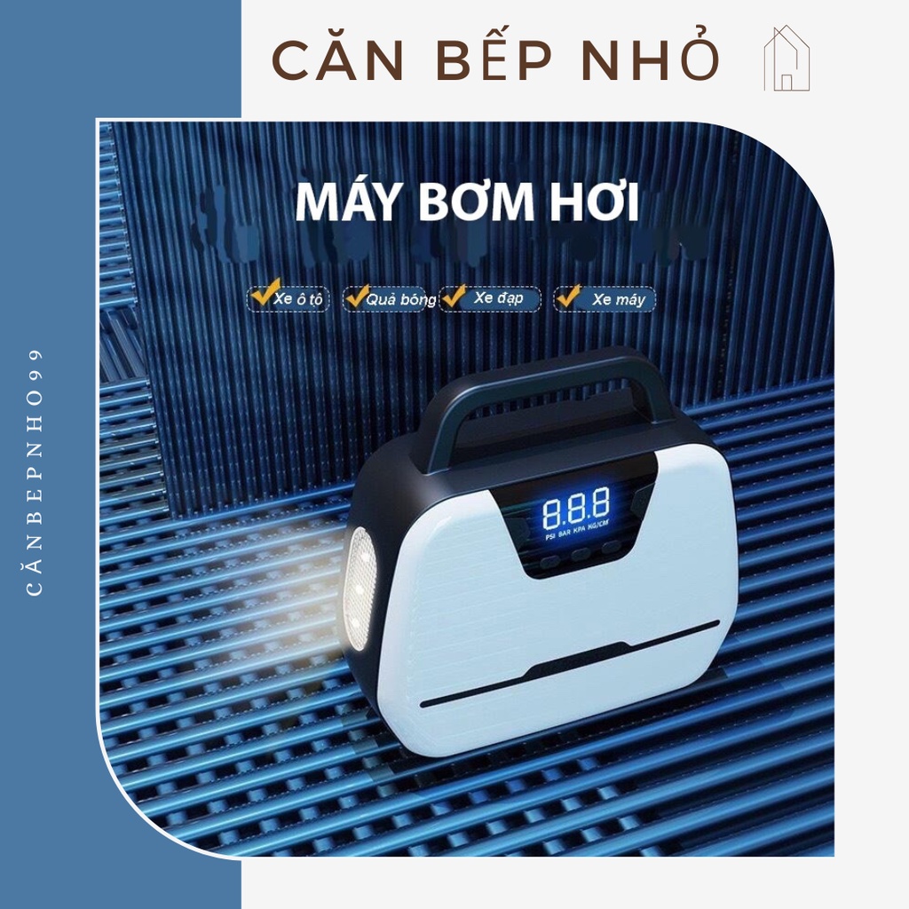 Máy bơm lốp ô tô, xe máy, xe đạp, phao bơi - Tự động ngắt, đèn chiếu sáng 3 chế độ màu khác nhau, màn hình LED (HABI44)