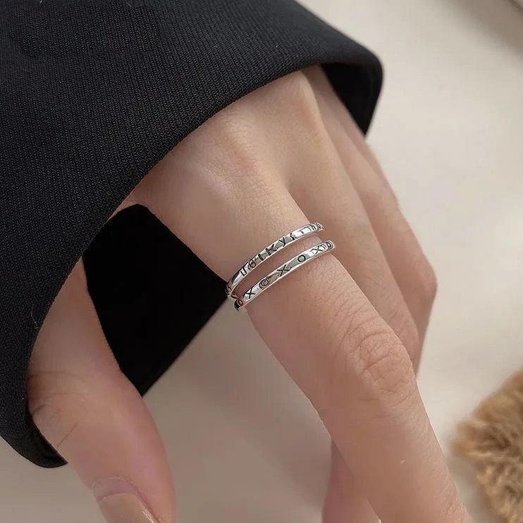 Set 2 Nhẫn Mạ Bạc Khắc Chữ Thời Trang