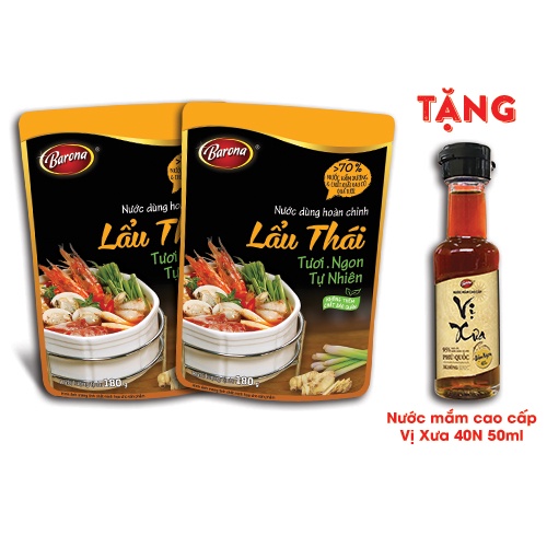 Nước Dùng Lẩu Thái Barona 180g, combo 2 gói Tặng 1 chai Nước Mắm Phú Quốc Cao Cấp Vị Xưa 40 độ đạm 50ml