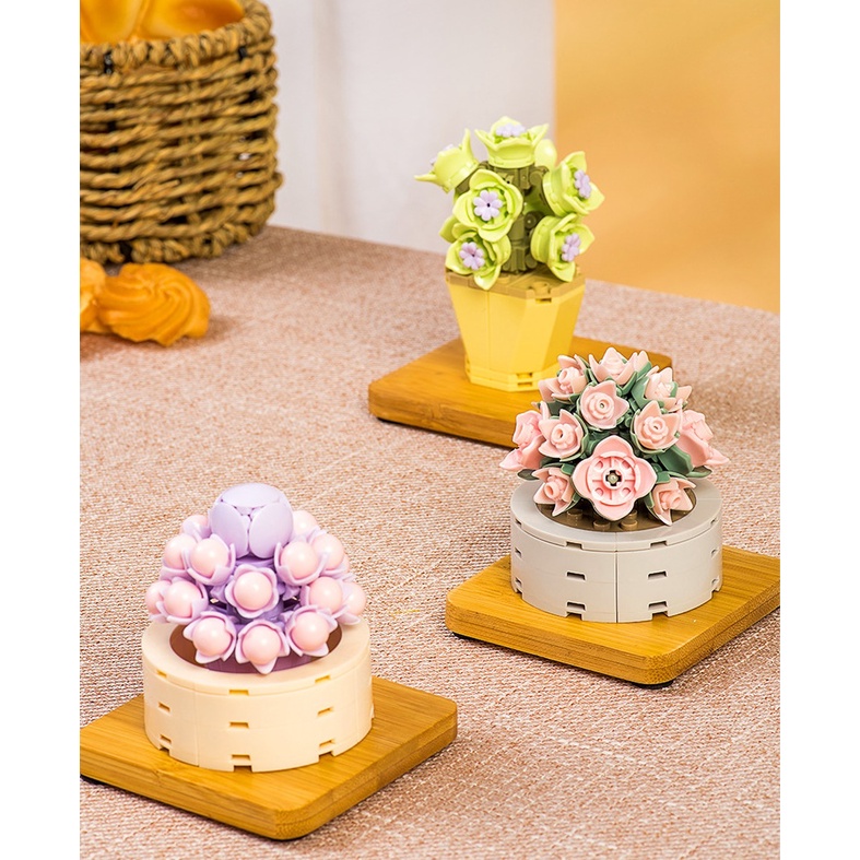 Đồ chơi lắp ráp hoa, chậu hoa cây cảnh mini Jaki, đồ chơi lắp ráp thông minh, sản phẩm trang trí