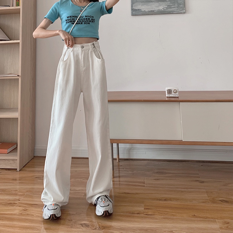 Quần jean SUXI ống rộng lưng cao phong cách Hàn Quốc cho nữ