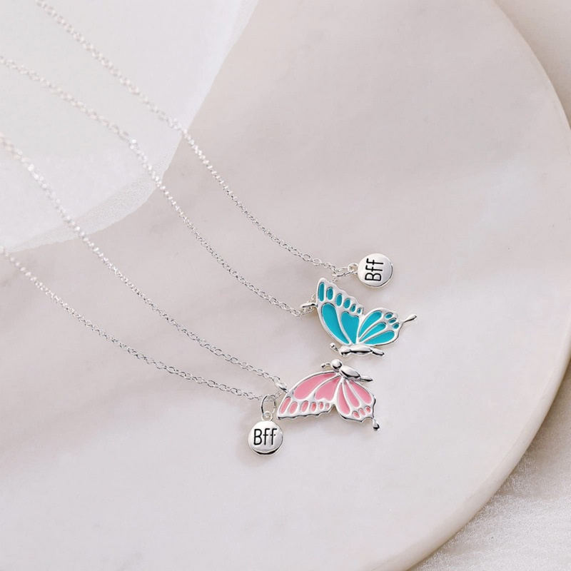 Set 2 Vòng cổ Tình Bạn Mặt Hình Bươm Bướm Tráng Men Dễ Thương