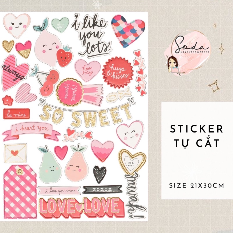 Size A4- Set trang trí Sticker chưa cắt nhiều chủ đề