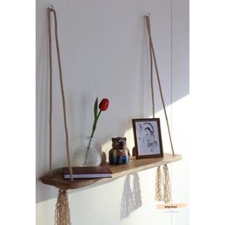[Gỗ tự nhiên] Kệ gỗ treo tường dây macrame bo tròn góc - XAVIEO