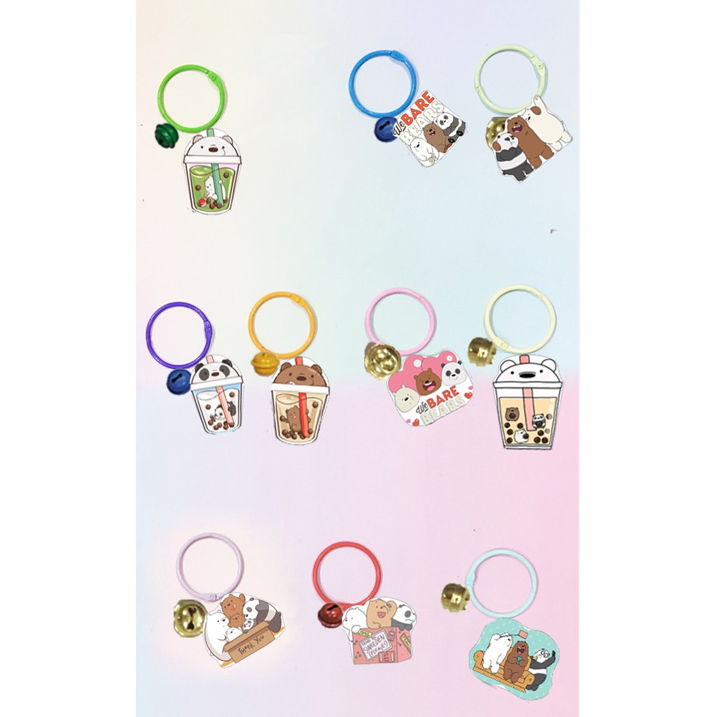 Móc khoá ba anh em gấu dẹt vòng MKI6 bare bear móc khoá cute móc khoá dễ thương