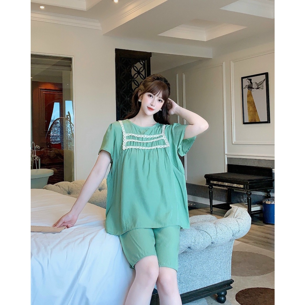Bộ đồ bầu cộc tay ba ren ngực kết hợp sau sinh M554 Mom and Baby