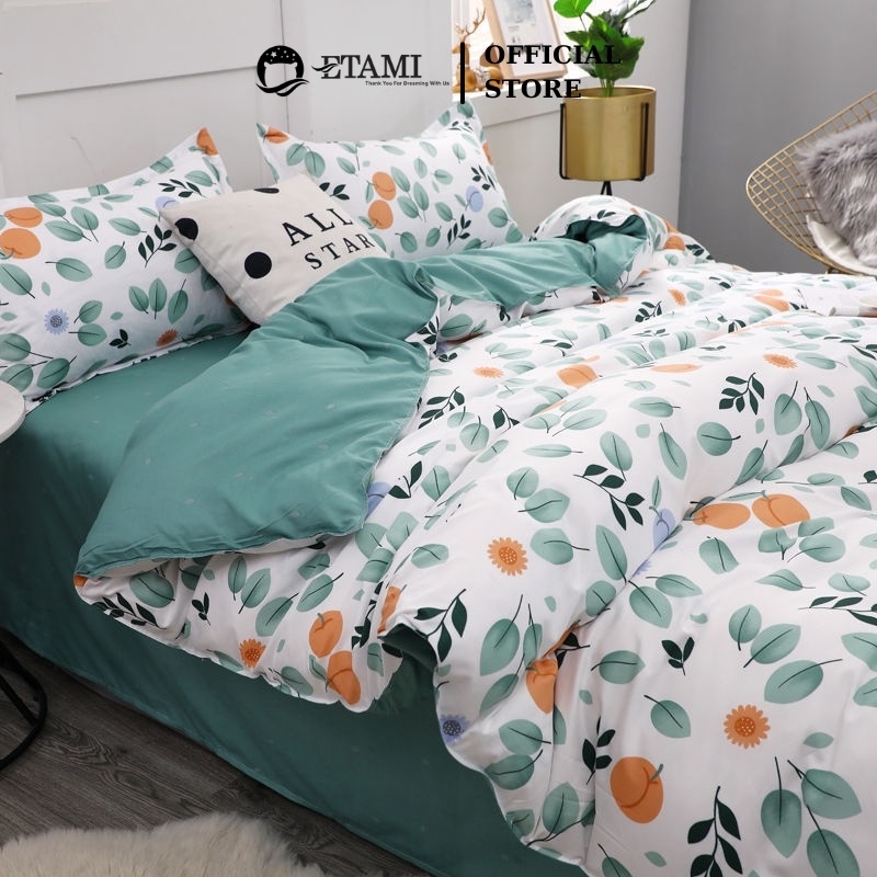 Bộ chăn ga gối  cao cấp ETAMI cotton poly quất nhỏ cute miễn phí bo chun drap giường , ga trải giường P136