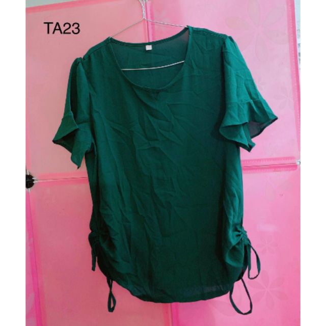 Áo voan xanh rút eo 2 bên. TA23