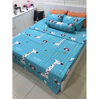 Bộ ga gối poly Hươu cao cổ trắng nền xanh BGG27