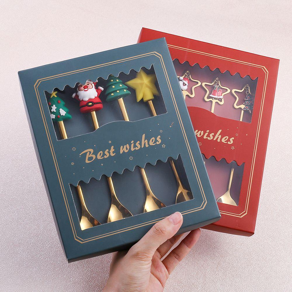 Set 4 Muỗng Ăn Kem Bằng Thép Không Gỉ Hình Ông Già Noel
