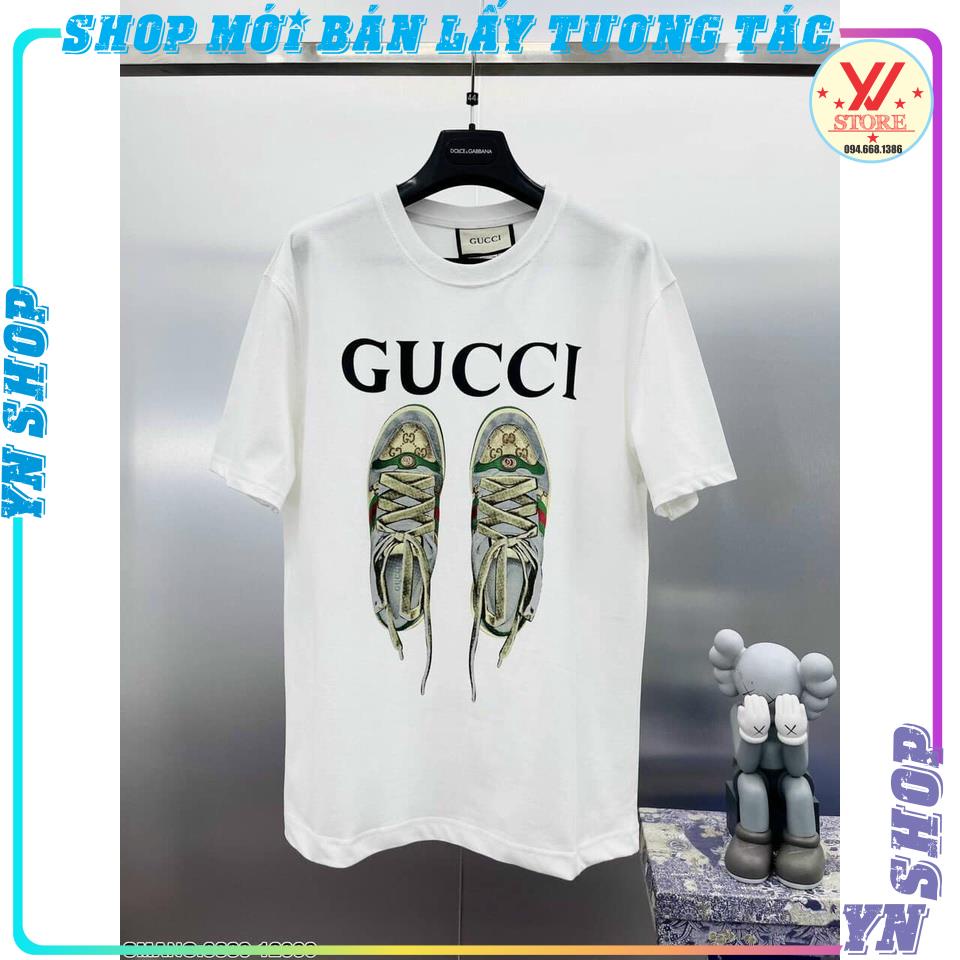 Áo thun Gu ci in hình đôi giày hottrend - Áo thun unisex nam nữ form rộng oversize chất liệu Cotton YNSHOP