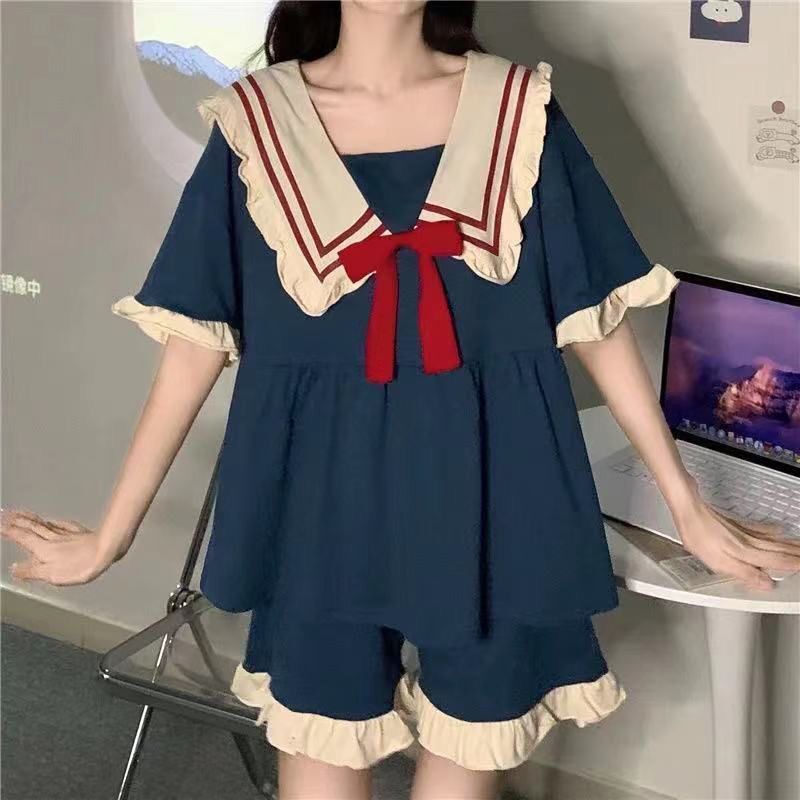 【Spot】pijama short sleeved women's pajama set Two-piece Cute Loose Pajamas Set For Women