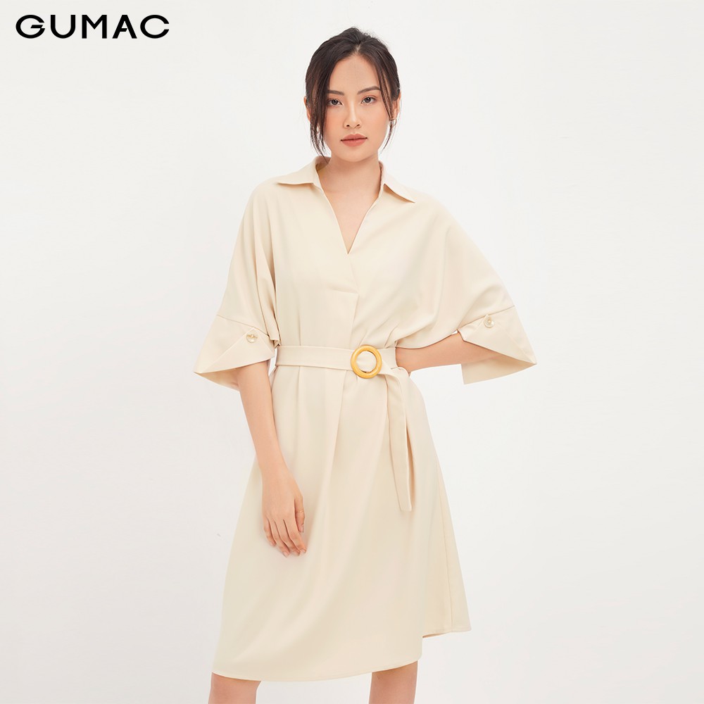 Đầm suông nữ GUMAC tay lỡ ohối đai eo cá tính, màu nude freesize DA12120 | BigBuy360 - bigbuy360.vn