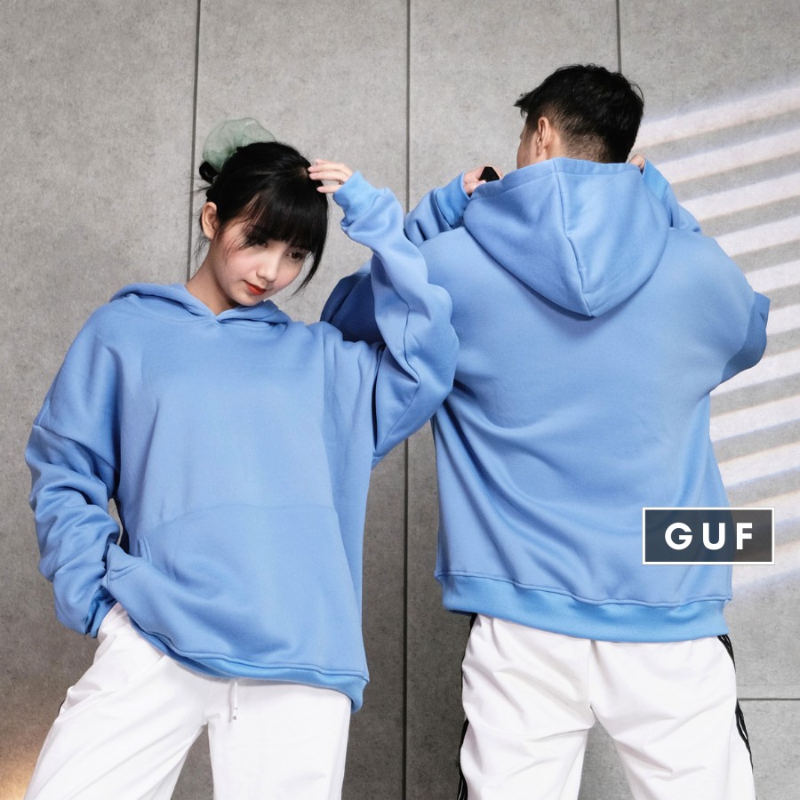 Áo Hoodie Trơn Nam Nữ Form Rộng Chất Nỉ Bông Thiết Kế Mũ To Lớn 2 Màu Nổi Bật Cam Xanh GUF