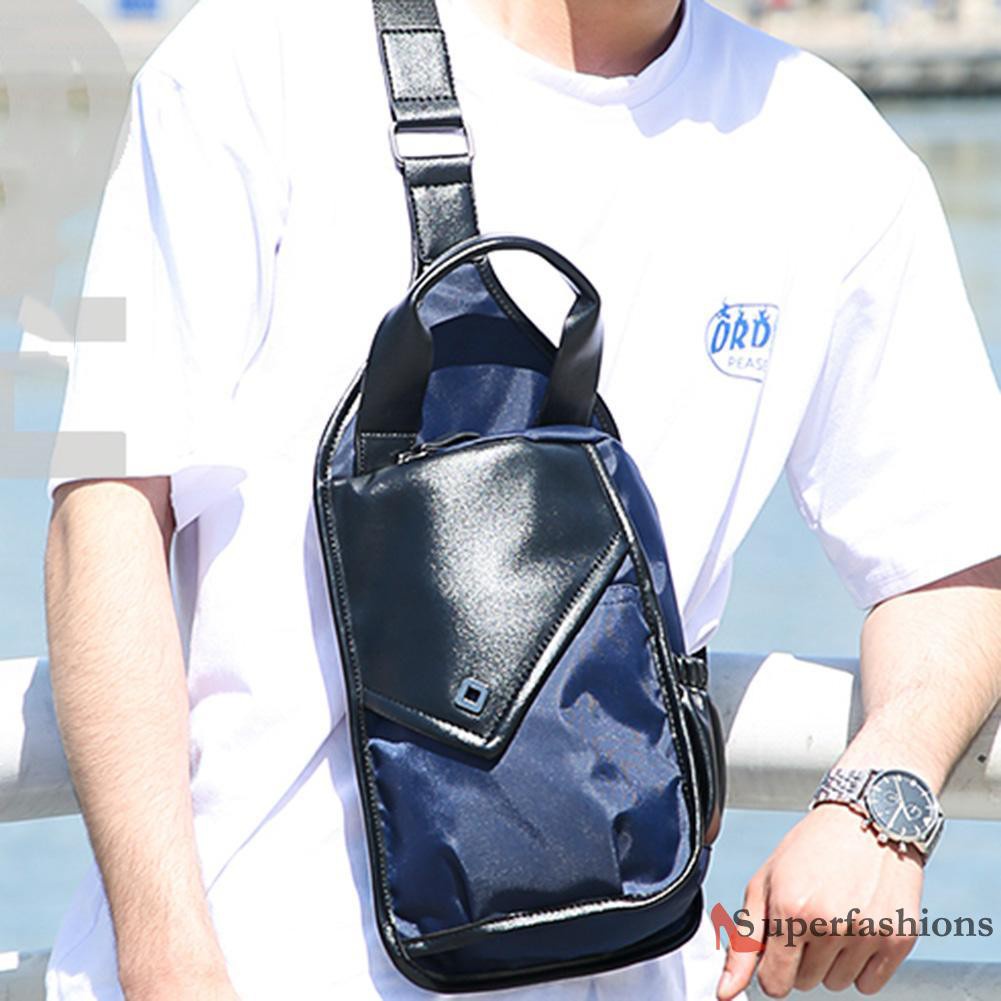 【Hot Sale】Men PU Leather Nylon Shoulder Bag Chest Pack Sling Travel Messenger Handbag